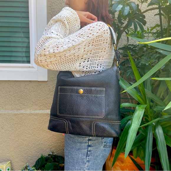 Vintage Coach Black Pebbled Leather Hobo Bag - Picture 1 of 15
